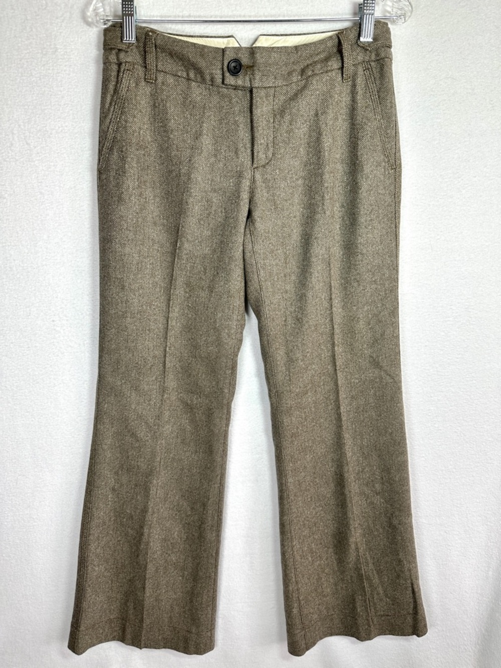 Banana Republic Wool Blend Dress Pants Womens 4 Brown Tweed Pockets Flared